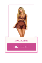 Load image into Gallery viewer, Stretch Lace and Dot Mesh Bralette, Open Cup Babydoll, and G-String Set
