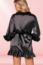 Load image into Gallery viewer, Faux Crepe Silk Robe With Marabou Trim
