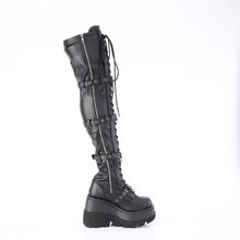 Load image into Gallery viewer, Platform Stretch Thigh-High Boots with Quad Skull Buckle Straps &amp; Inner Zip

