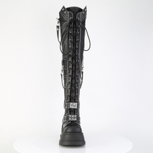Load image into Gallery viewer, Over-The-Knee Boots with Spike Plate Straps, Contrast Stitching &amp; Inner Zip
