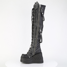Load image into Gallery viewer, Over-The-Knee Boots with Spike Plate Straps, Contrast Stitching &amp; Inner Zip
