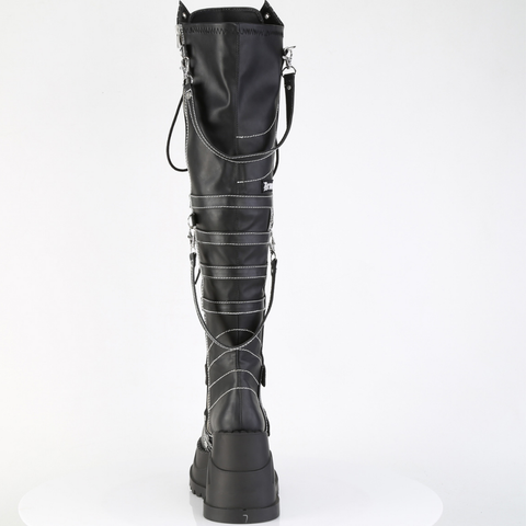 Over-The-Knee Boots with Spike Plate Straps, Contrast Stitching & Inner Zip