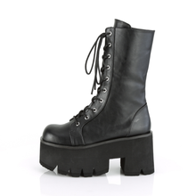 Load image into Gallery viewer, 3.5" Chunky Heel Platform Lace-Up Mid-Calf Boot with Side Zip Closure
