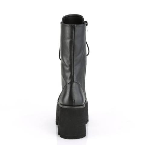 3.5" Chunky Heel Platform Lace-Up Mid-Calf Boot with Side Zip Closure