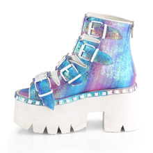 Load image into Gallery viewer, 3.5" Chunky Heel Studded Platform Bootie Sandal with Buckle Straps and Back Zip
