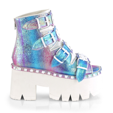 Load image into Gallery viewer, 3.5" Chunky Heel Studded Platform Bootie Sandal with Buckle Straps and Back Zip
