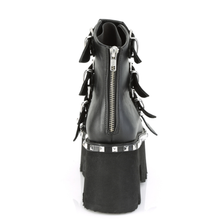 Load image into Gallery viewer, 3.5" Chunky Heel Studded Platform Bootie Sandal with Buckle Straps and Back Zip
