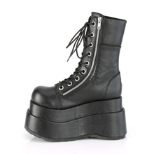 Load image into Gallery viewer, Tiered Platform Lace-Up Mid-Calf Boot with Dual Metal Zip Closures
