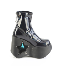 Load image into Gallery viewer, 5" LED Light-Up Star Cutout Platform Wedge Stretch Ankle Boot with Heart Chain and Back Zip
