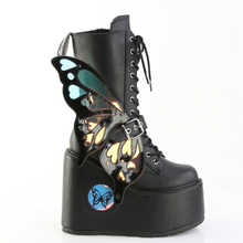 Load image into Gallery viewer, LED Light-Up Butterfly Platform Wedge Lace-Up Mid-Calf Boot with Inner Zip
