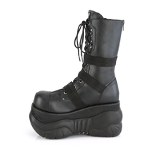 Load image into Gallery viewer, 4" Platform Lace-Up Mid-Calf Boot with Triple Buckle Straps and Back Zip
