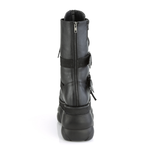 4" Platform Lace-Up Mid-Calf Boot with Triple Buckle Straps and Back Zip