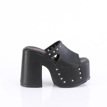 Load image into Gallery viewer, 5" Chunky Heel 3" Platform Slide Sandals with Silver Chrome Plated Round Studs
