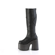Load image into Gallery viewer, 5" Block Heel 3" Faux Wood Wrapped Platform Patchwork Knee-High Boots with Inner Side Zip
