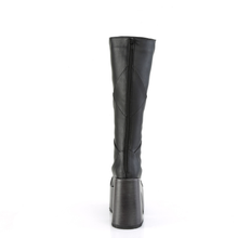 Load image into Gallery viewer, 5" Block Heel 3" Faux Wood Wrapped Platform Patchwork Knee-High Boots with Inner Side Zip
