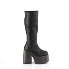 Load image into Gallery viewer, 5" Block Heel 3" Faux Wood Wrapped Platform Patchwork Knee-High Boots with Inner Side Zip

