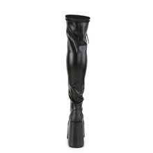 Load image into Gallery viewer, 5" Chunky Heel 3" Platform Lace-Up Stretch Thigh-High Boots with Full-Length Outside Metal Zip
