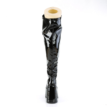 Load image into Gallery viewer, 5" Chunky Heel 3" Platform Lace-Up Stretch Wide Calf Thigh-High Boots with Full-Length Outside Metal Zip
