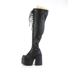 Load image into Gallery viewer, 5" Chunky Heel 3" Platform Lace-Up Stretch Wide Calf Thigh-High Boots with Full-Length Outside Metal Zip
