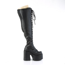 Load image into Gallery viewer, 5" Chunky Heel 3" Platform Lace-Up Stretch Wide Calf Thigh-High Boots with Full-Length Outside Metal Zip
