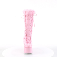 Load image into Gallery viewer, 5" Chunky Heel 3" Platform Lace-Up Knee-High Boots with Faux Fur Trim and Full Inner Side Zip
