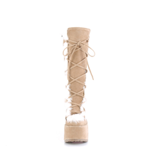 Load image into Gallery viewer, 5" Chunky Heel 3" Platform Lace-Up Knee-High Boots with Faux Fur Trim and Full Inner Side Zip
