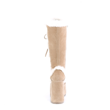 Load image into Gallery viewer, 5" Chunky Heel 3" Platform Lace-Up Knee-High Boots with Faux Fur Trim and Full Inner Side Zip

