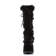 Load image into Gallery viewer, 5" Chunky Heel 3" Platform Lace-Up Knee-High Boots with Faux Fur Trim and Full Inner Side Zip
