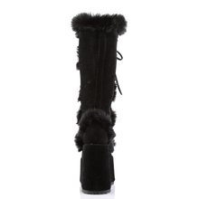 Load image into Gallery viewer, 5" Chunky Heel 3" Platform Lace-Up Knee-High Boots with Faux Fur Trim and Full Inner Side Zip
