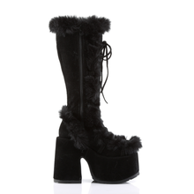 Load image into Gallery viewer, 5" Chunky Heel 3" Platform Lace-Up Knee-High Boots with Faux Fur Trim and Full Inner Side Zip

