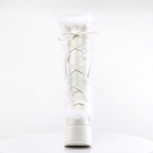 Load image into Gallery viewer, 5" Chunky Heel 3" Platform Lace-Up Knee-High Boots with Faux Fur Trim and Full Inner Side Zip
