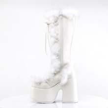 Load image into Gallery viewer, 5" Chunky Heel 3" Platform Lace-Up Knee-High Boots with Faux Fur Trim and Full Inner Side Zip

