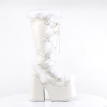 Load image into Gallery viewer, 5" Chunky Heel 3" Platform Lace-Up Knee-High Boots with Faux Fur Trim and Full Inner Side Zip
