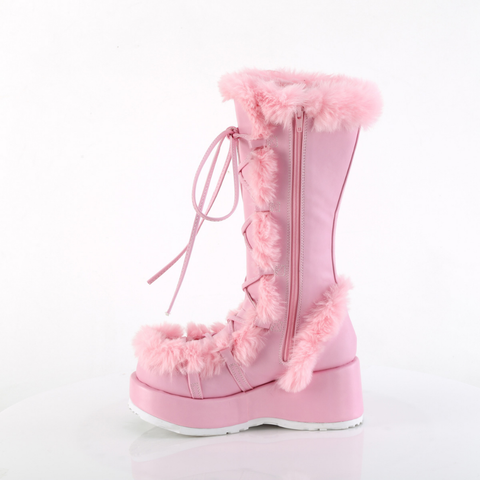 Platform Lace-Up Mid-Calf Boots with Faux Fur Trim and Full Inner Side Zip