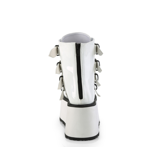 Platform Ankle Boots with Quadruple Buckle Straps, Metal Plate Details, and Back Metal Zip Closure