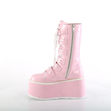 Load image into Gallery viewer, Platform Lace-Up Front Mid-Calf Boots with 6 Cone-Studded Buckle Straps and Inner Side Metal Zip
