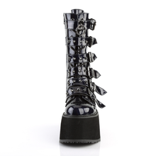 Load image into Gallery viewer, Platform Lace-Up Front Mid-Calf Boots with 6 Cone-Studded Buckle Straps and Inner Side Metal Zip
