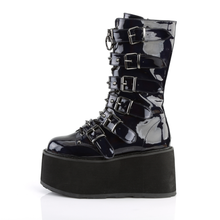 Load image into Gallery viewer, Platform Lace-Up Front Mid-Calf Boots with 6 Cone-Studded Buckle Straps and Inner Side Metal Zip
