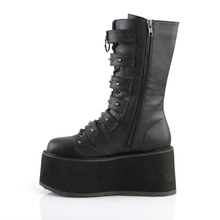Load image into Gallery viewer, Platform Lace-Up Front Mid-Calf Boots with 6 Cone-Studded Buckle Straps and Inner Side Metal Zip
