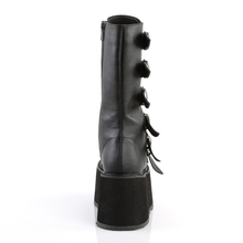 Load image into Gallery viewer, Platform Lace-Up Front Mid-Calf Boots with 6 Cone-Studded Buckle Straps and Inner Side Metal Zip
