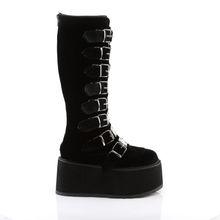 Load image into Gallery viewer, Platform Knee-High Boots with 8 Buckle Straps, Metal Plate Details, and Back Metal Zip Closure
