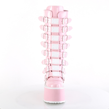 Load image into Gallery viewer, Platform Knee-High Boots with 8 Buckle Straps, Metal Plate Details, and Back Metal Zip Closure
