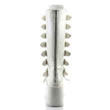 Load image into Gallery viewer, Platform Knee-High Boots with 8 Buckle Straps, Metal Plate Details, and Back Metal Zip Closure
