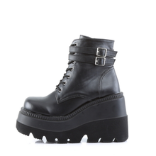Load image into Gallery viewer, Platform Lace-Up Front Ankle Boots with Double Buckled Ankle Straps and Inner Side Zip
