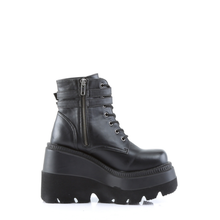 Load image into Gallery viewer, Platform Lace-Up Front Ankle Boots with Double Buckled Ankle Straps and Inner Side Zip
