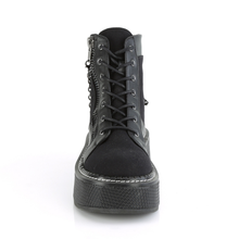 Load image into Gallery viewer, Platform Lace-Up Front Booties with Padded Ankle Collar, Clip-On Back Chain Detail, and Outer Metal Zip Closure
