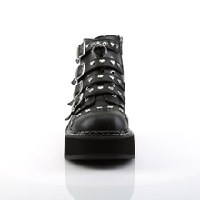 Load image into Gallery viewer, Platform Lace-Up Front Ankle Boots with Buckle Straps, O-Ring Detail, Heart Stud Accents, and Inner Side Zip
