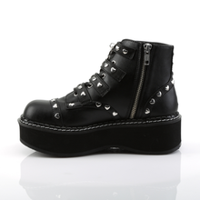 Load image into Gallery viewer, Platform Lace-Up Front Ankle Boots with Buckle Straps, O-Ring Detail, Heart Stud Accents, and Inner Side Zip
