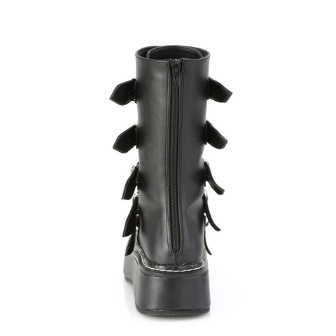 Mid-Calf Boots with 5 Buckle Straps, Colorful Heart-Shaped Metal Plates, and Back Metal Zip Closure