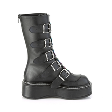 Load image into Gallery viewer, Mid-Calf Boots with 5 Buckle Straps, Colorful Heart-Shaped Metal Plates, and Back Metal Zip Closure
